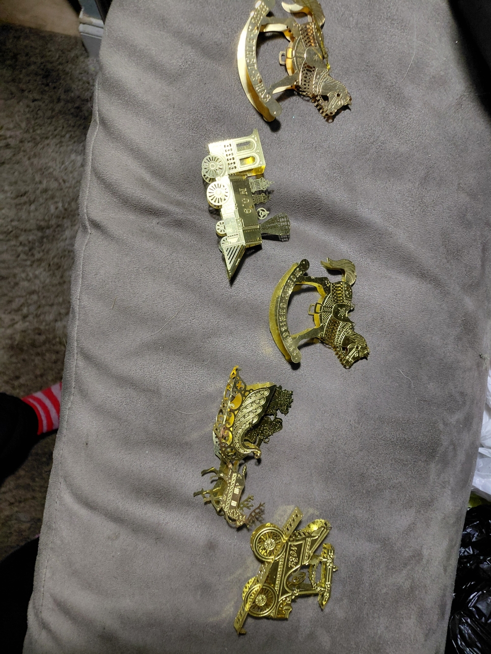 Intricate 3D Gold Tone Ornaments. Set Of 5.